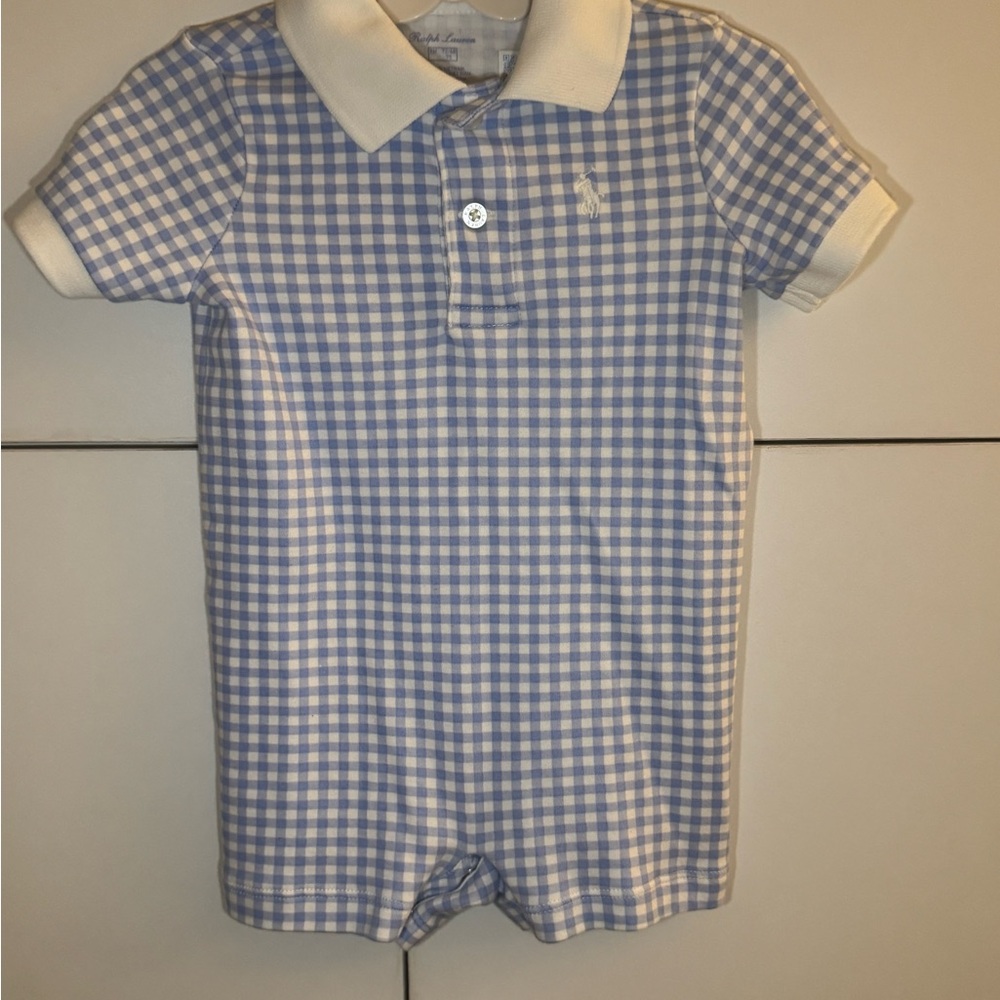 Polo by Ralph Lauren Blue and White Checkered Kids One Piece